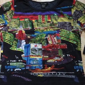 Vintage NEW YORK CITY-Scape Shirt Embellished Top.